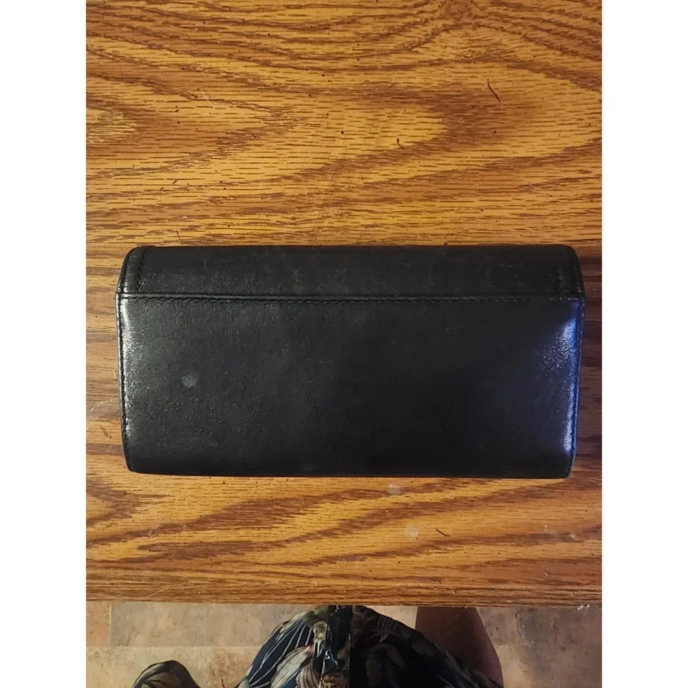 Vintage Coach Madison Black Leather Envelope Trifold Clutch Wallet